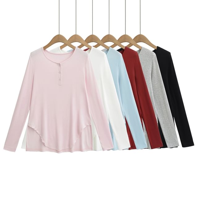 Asiris-Long-Sleeve Plain Henley Tee