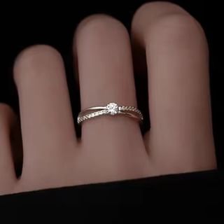 Parskletie-Rhinestone Sterling Silver Open Ring