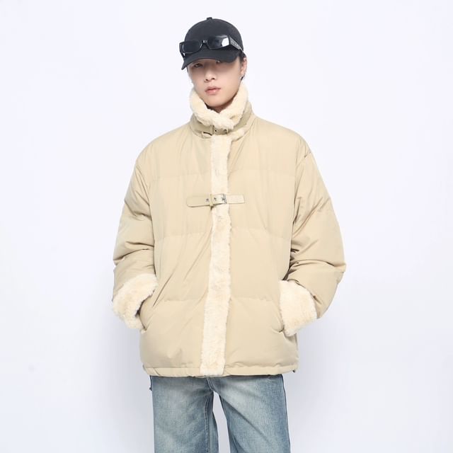 Derbundy-Stand Collar Plain Fleece Lined Puffer Jacket