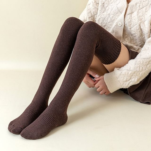 Lychee-Ribbed Fleece-Lined Over-the-Knee Socks