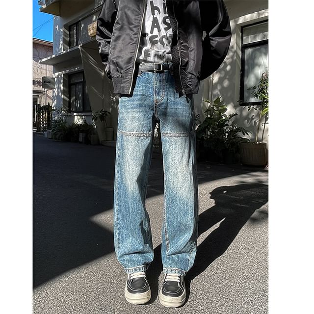 Plummie-Mid Rise Washed Straight Leg Jeans