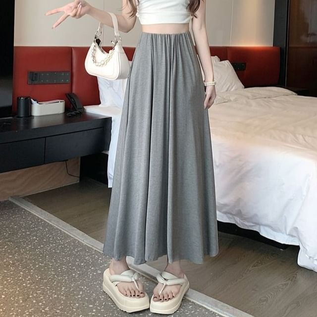 Sisyphi-High Rise Plain Maxi A-Line Skirt
