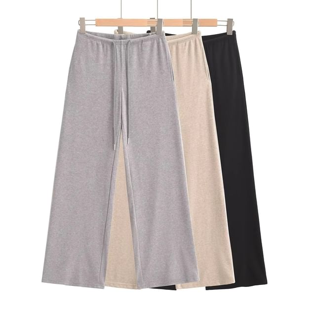 Asiris-Mid Waist Plain Wide Leg Pants