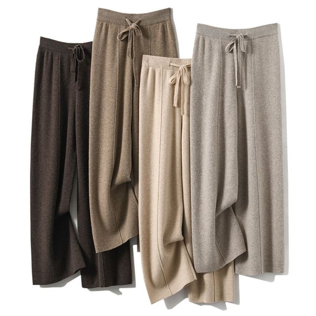 Gangacore-Drawstring Waist Plain Loose Fit Knit Pants