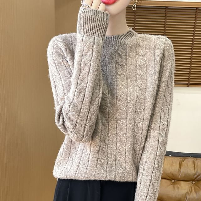 Cloud Nine-Round Neck Cable Knit Sweater