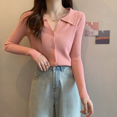 Ribbed button up discount sweater