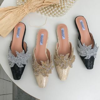 rhinestone flat mules