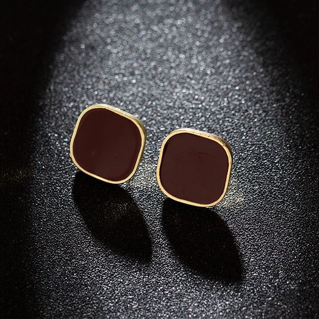 Hansha-Red Square Stud Earrings