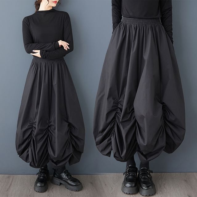 Lewwe-High Waist Plain Harem Pants