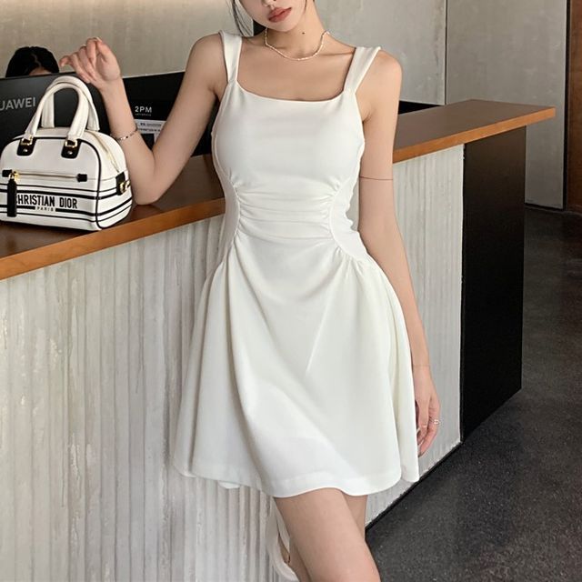 knee length dresses for ladies Striped Organza Sleeveless Mini Dress – English Factory