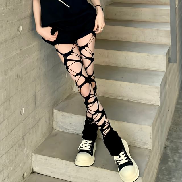 Gentiana-Asymmetrical Ripped Tights