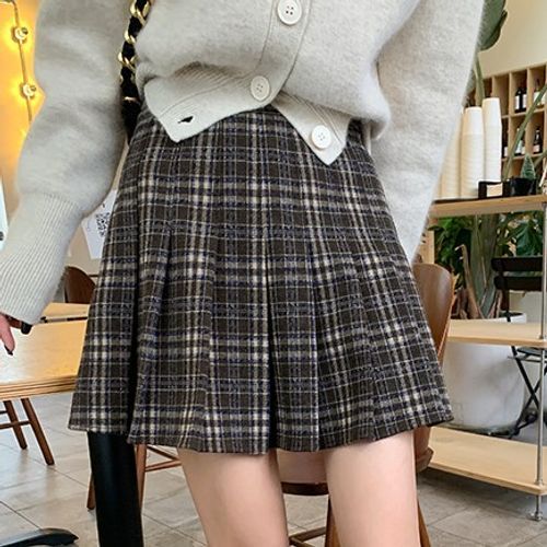 A7 SEVEN - High Waist Plaid Pleated Mini Skirt | YesStyle