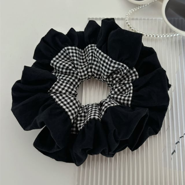 Allyrinta-Gingham Ruffle Trim Scrunchie