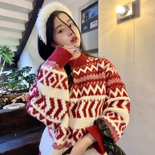 Sienne-Crew Neck Zig Zag Sweater