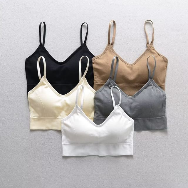 Haneliz-V-Neck Plain Bra Top