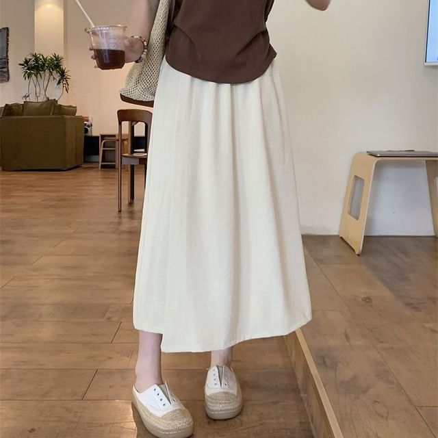 OGAWA-High Waist Plain Midi A-Line Skirt