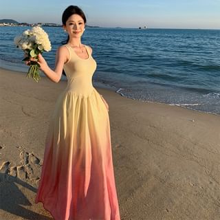 Faiar Sleeveless Scoop Neck Gradient Maxi A-Line Sundress Sale