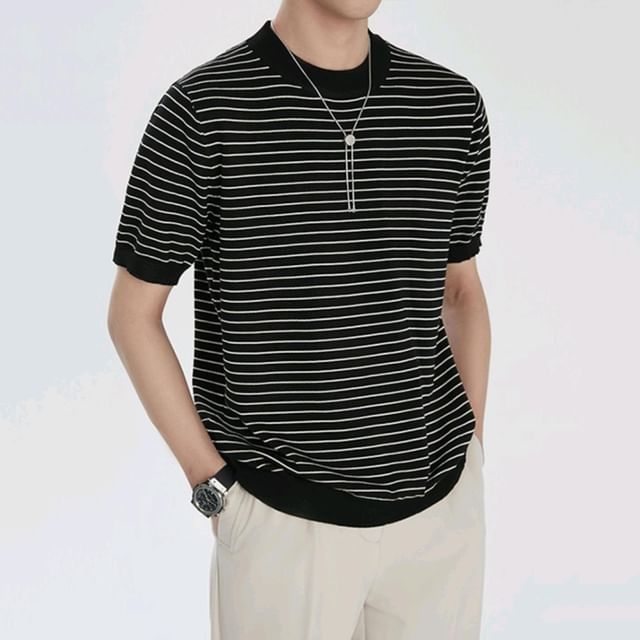 GRAYCIOUS-Short Sleeve Crew Neck Striped Knit Top