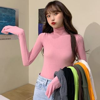 Whoosh-Turtleneck Long-Sleeve Plain Top