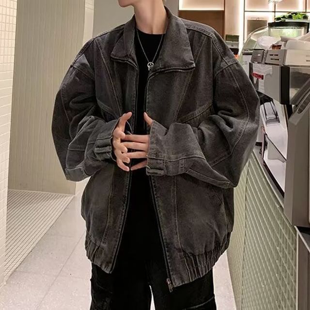 Ateso-Turtleneck Denim Zip-Up Jacket