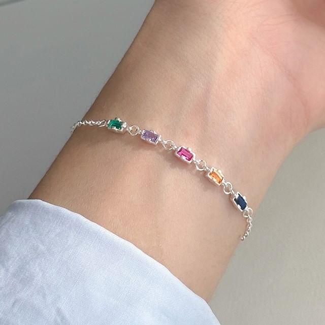 A-ROCH-S925 Sterling Silver Rhinestone Bracelet