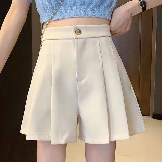Sisyphi - High Waist Plain Pleated Wide Leg Dress Shorts | YesStyle