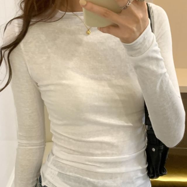 Yako-Long-Sleeve Crew Neck Plain Tee