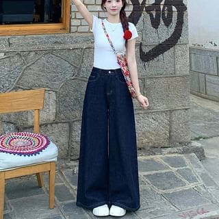 Yako-High Rise Wide Leg Jeans
