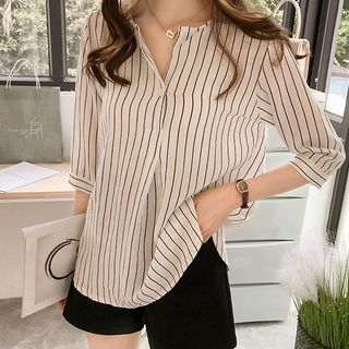 Arroba - Pinstriped 3/4-Sleeve Blouse | YesStyle