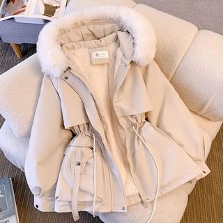 Acoustic Rain Fluffy Hooded Puffer Coat Sale