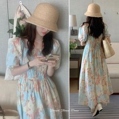 Moss Studio - Short-Sleeve Floral A-Line Maxi Dress