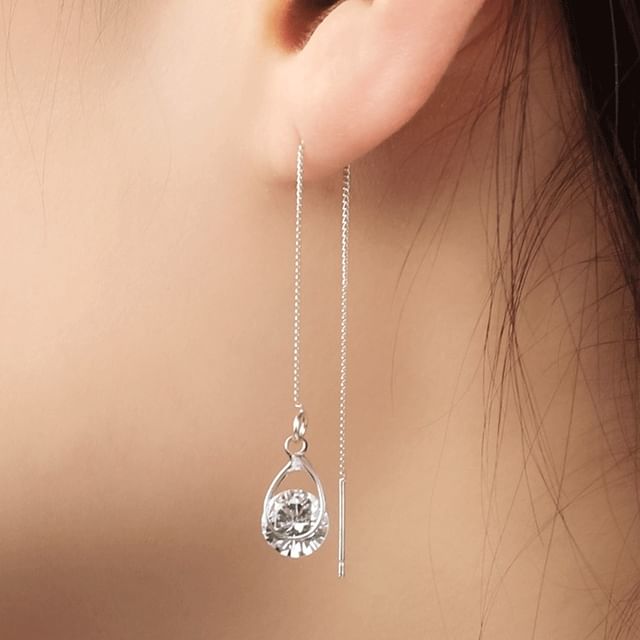 kiqwin-Rhinestone Alloy Threader Earring Asymmetrical Threader Earring
