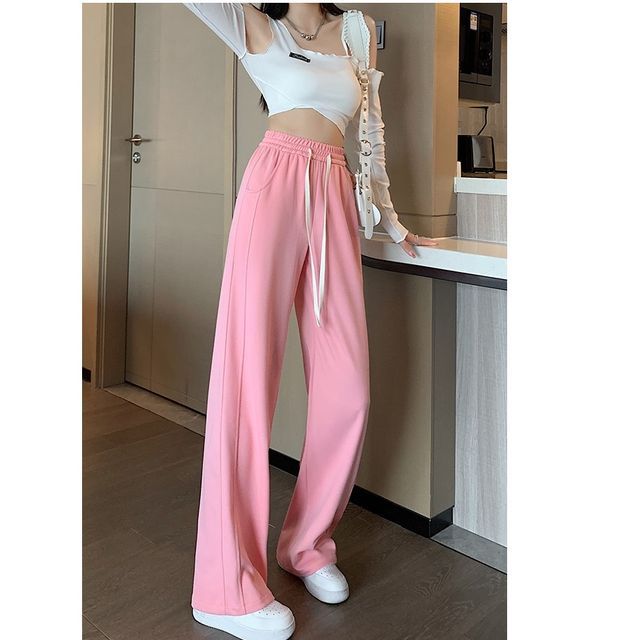 Women's Baggy Wide Leg Sweatpants - Comfortable Casual Drawstring Pants