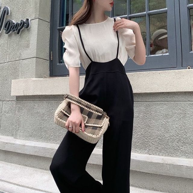 Saralena - Puff-Sleeve Plain Blouse 