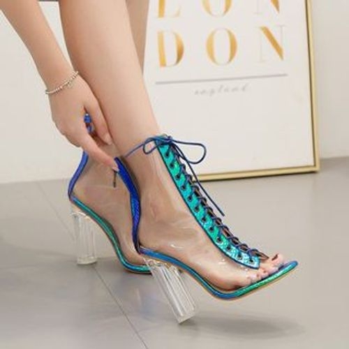 lace up transparent heels