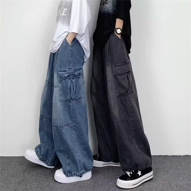 Kenning-Low Rise Washed Baggy Cargo Jeans