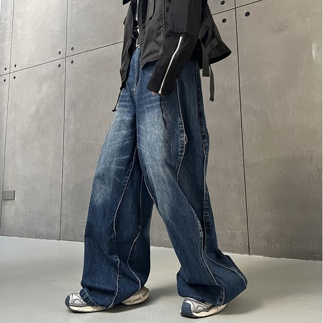 Bjorn-Mid Rise Washed Wide Leg Jeans