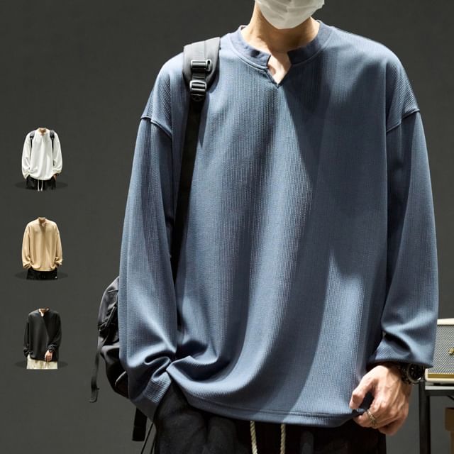 Redsinc-Notched Plain Sweatshirt