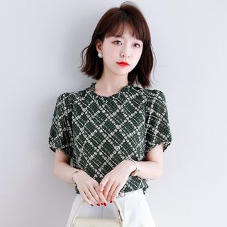 Dragan Pulse-Short-Sleeve Argyle Blouse