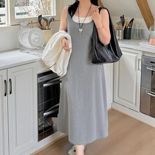 Krezol Mock Two-Piece Sleeveless Scoop Neck Two Tone Midi A-Line Dress Sale