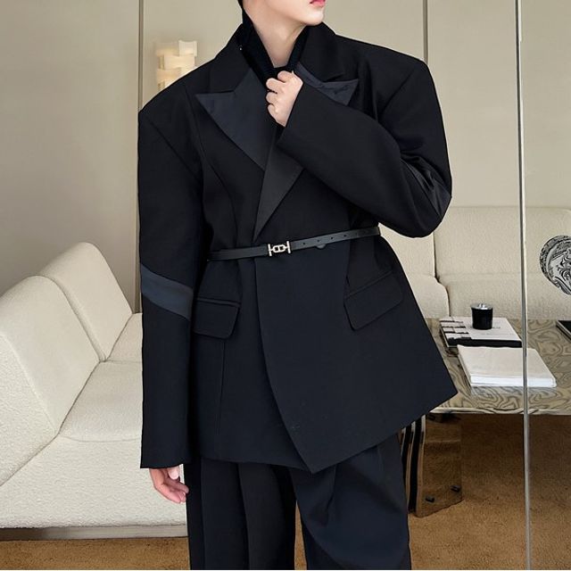 ravewider-Lapel Collar Plain Blazer