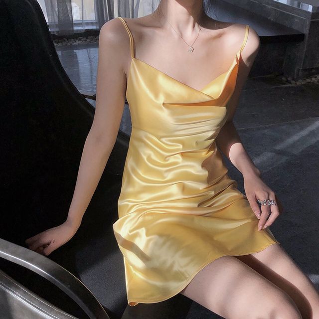 Ginger Girl - Spaghetti Strap Satin Mini A-Line Dress | YesStyle