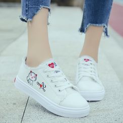 Ordinate Shoes - 小貓印花流蘇邊休閒鞋 Ordinate Shoes - 小貓印花流蘇邊休閒鞋