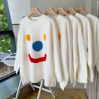 Gray House - Smiley Face Print Sweater