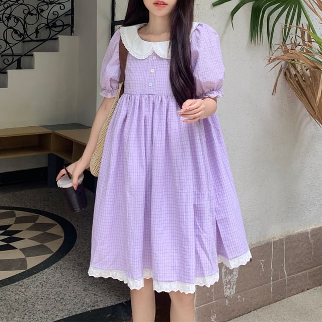 Peter Pan Purple Dress Vintage Cotton Purple Floral Pioneer Dress With Peter  Pan Collar