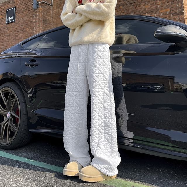 Diphon-Mid Rise Plain Quilted Wide Leg Pants
