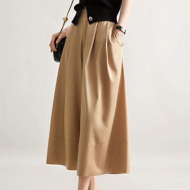 Omibayo-High Waist Plain Wide Leg Pants