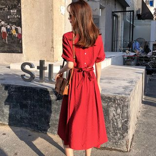 short sleeve a line midi dress