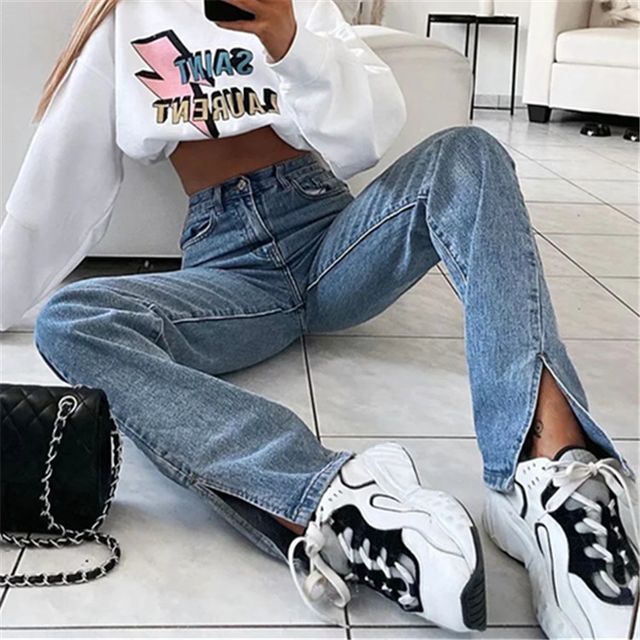 Asiris-Slit-Hem Straight Leg Jeans