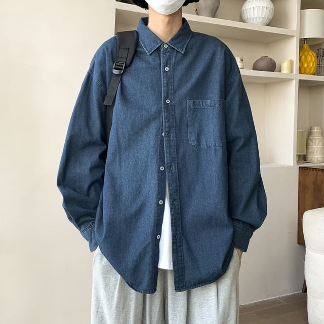 Wolfkane-Long Sleeve Collar Denim Button Shirt